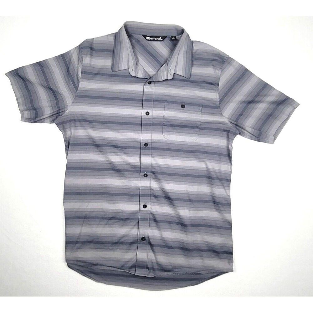 Travis Mathew Men's Gray Black Striped Golf Shirt Sz L - Performance Button-Up - Picture 9 of 9